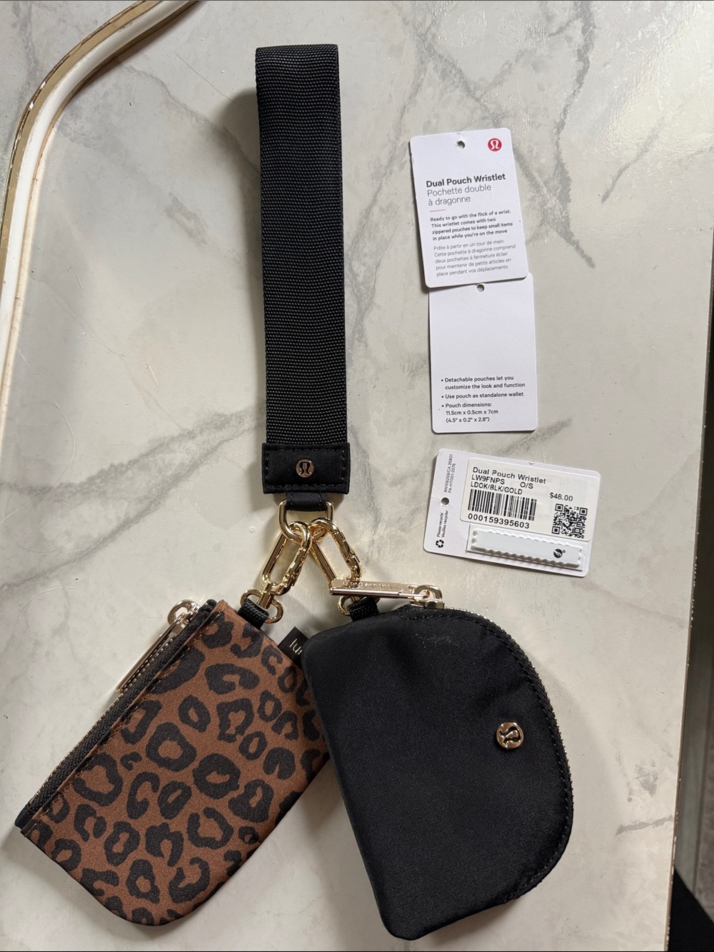 lululemon athletica Dual Pouch Wristlet in Black and Brown Leopard
